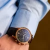 Vescari Chestor 40mm rosé goud zwarte wijzerplaat bruin lederen band Gentlemens Watches - Afbeelding 4