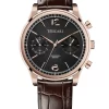 vescari chestor rose goud zwarte wijzerplaat bruin lederen band Gentlemens Watches