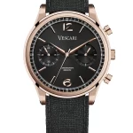 Vescari Chestor rosé goud zwarte wijzerplaat zwarte canvas band Gentlemens Watches