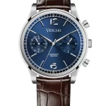 Vescari Chestor staal blauwen wijzerplaat bruin lederen band Gentlemens Watches