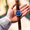 Vescari Chestor 40mm staal blauwen wijzerplaat bruin lederen band Gentlemens Watches - Afbeelding 3