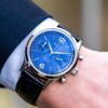Vescari Chestor staal blauwen wijzerplaat zwart lederen band Gentlemens Watches - Afbeelding 2