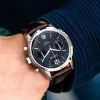 Vescari Chestor 40mm staal zwarte wijzerplaat bruin lederen band Gentlemens Watches - Afbeelding 3
