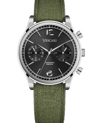 vescari chestor staal zwarte wijzerplaat groenen canvas band Gentlemens Watches